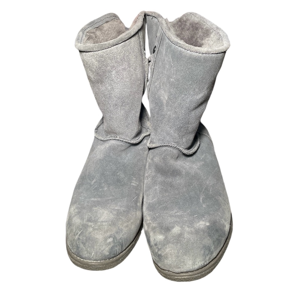 ABEO Blaine Boots Womens Size 7.5 Grey Suede Leather Shearling Lined‎ Tassel